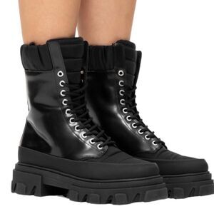 GANNI Patent Leather Combat Boots Black Platform Lug Sole